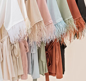 Lussuosa <span class=keywords><strong>Vestaglia</strong></span> da Sposa con Piume, <span class=keywords><strong>in</strong></span> <span class=keywords><strong>Seta</strong></span> e Raso, Scollo a V, Maniche con Piume, Regalo per la Sposa, Abito da Mattina - Product Image 4