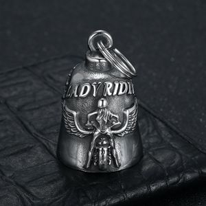 Collier avec pendentif cloche en acier inoxydable Lady Rider pour femme, cadeau avec breloque à motif d'ailes et de crâne - Product Image 3