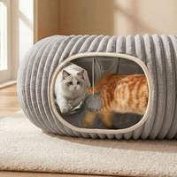 Tunnel rond en feutre pour chat avec jouets interactifs, tube pour chat avec jouets pour chatons d'intérieur, tunnel de jeu pliable quatre saisons