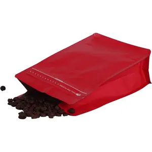 New Coffee Bean Packaging Bag Red High Barrier Aluminum Foil Flat Bottom Reusable Heat Seal Side Zipper Whole Bean Coffee Bag