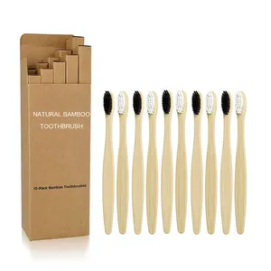 Brosse à dents en bambou souple noire biodégradable écologique personnalisée brosse à dents en bambou au charbon de bois vente en gros