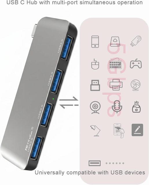 4-in-1 USB C Hub 4 USB 3.0 Ports Cableless Splitter Portable Data Hub for Laptops Phones Compatible Windows//Linux/iOS