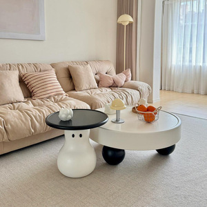 Cream <strong>Nesting</strong> Coffee <strong>Table</strong> Set: Italian Minimalist Lacquered <strong>Round</strong> Side <strong>Tables</strong>, Designer High-Gloss Center <strong>Table</strong> for Home - Product Image 3