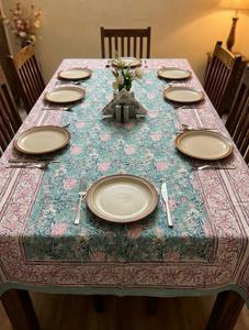 Blue Pink Floral Tablecloth Cotton Dining Table Cover Printed Table Linen <b>Kitchen</b> Decor <b>Washable</b> Table Cover - Product Image 2