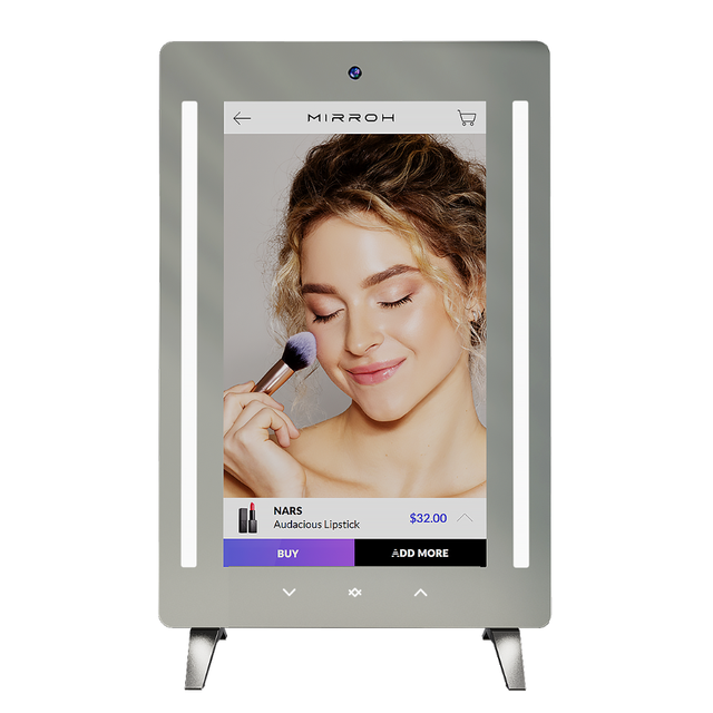MIRROH.AI Commercial Smart Beauty Desktop Mirror LED 21.5'' FHD Display Camera Skin Analysis AR Virtual Try-on Aluminum Silver