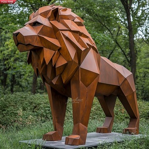 YOUFINE Escultura de León Geométrica de Acero Corten, Moderna, de Metal Envejecido, para Parques Públicos y Plazas Urbanas - Product Image 1
