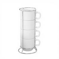 Lot de 4 mugs à café en céramique mignons avec support métallique et grande surface vierge pour sublimation par transfert thermique, vente en gros OEM/ODM, livraison rapide