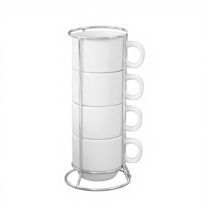 Regalo para el Día de la Madre Juego de Tazas de Café de Cerámica Lindas con Logo Personalizado y Soporte Metálico para 4 Tazas en Blanco para Sublimación por Transferencia de Calor Grande - Product Image 1