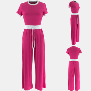 Conjunto de Roupas Femininas de Primavera M3152, Composto por Camiseta de Manga Curta com Decote Redondo e Calça, Estilo Patchwork - Product Image 5