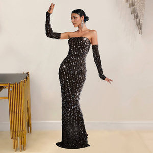 Robe longue à paillettes pour femmes, style européen et américain, robe une pièce - Product Image 5