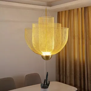 Iron Art Mesh Chandelier Metal Grid Pendant Light Italy Design LED Hang Lamp for Dining Room Restaurant