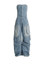 Équipe bleue | Combinaison en jean pour femmes dames personnalisée de haute qualité OEM personnalisée en vrac en gros salopette en jean déchiré pantalon en jean pour femmes