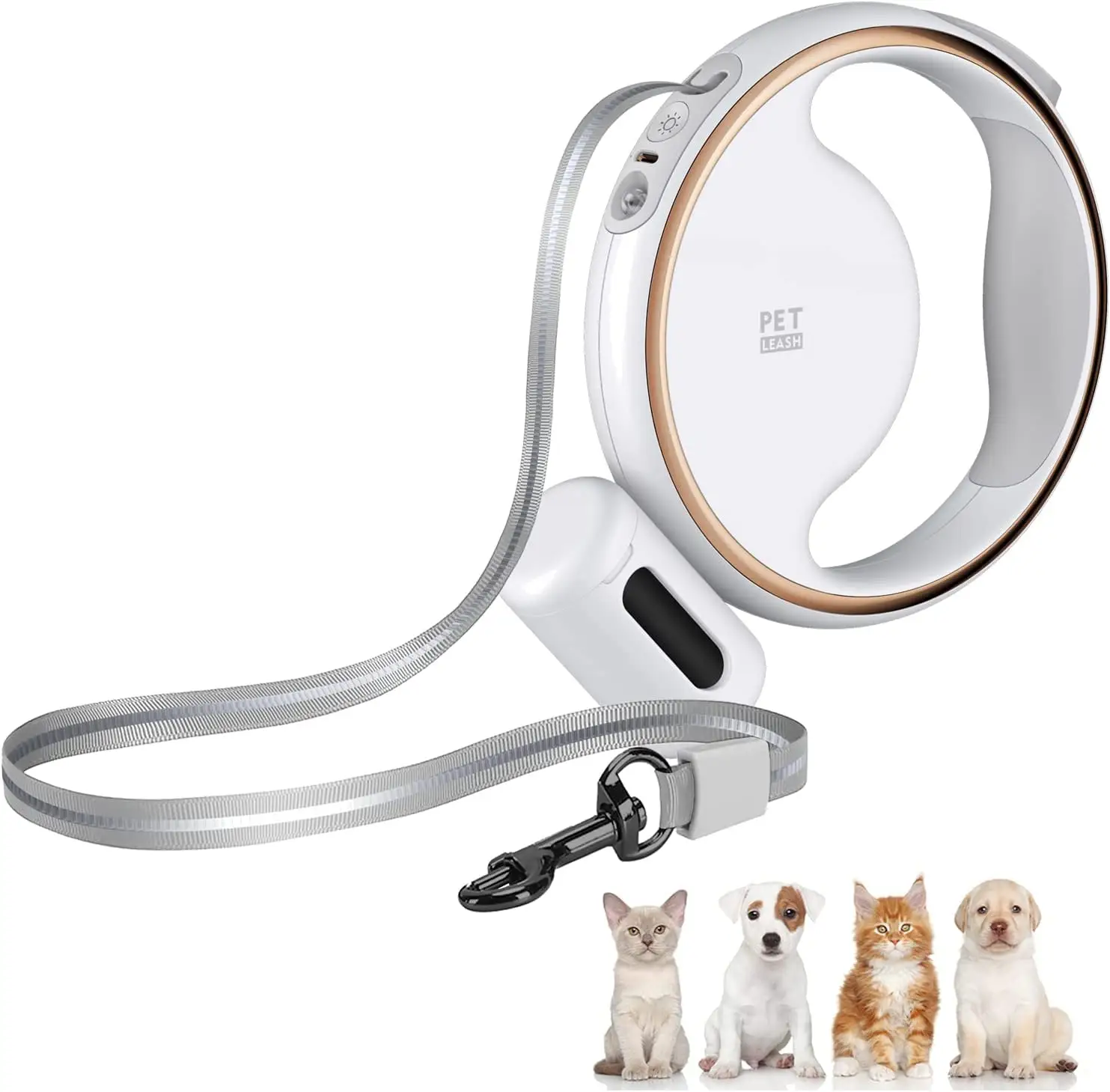 2022 Luxury Personalized Round Shape Automatic LED Light Dog Retractable Leash with USB Charge