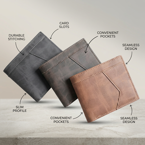 Portefeuille fin en cuir véritable pour homme WRIZA, fermeture minimaliste à rabat, utilisation quotidienne, marron, gris, noir, portefeuille en cuir pour homme - Product Image 5