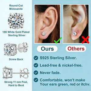 3mm-10mm Classic Mossanite Screw Back <b>Earrings</b> Luxury Jewelry 925 Sterling Silver VVS Moissanite Diamond Ear Stud for <b>Men</b> Women - Product Image 3
