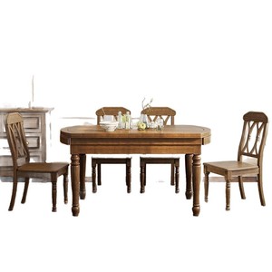 Juego de mesa y sillas de comedor de madera maciza estilo rústico americano, 6 piezas, extensible, para uso doméstico en el comedor. - Product Image 3