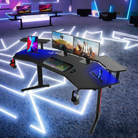 180cm RGB Large Desktop RGB Gaming Desk with Extendable Carbon Fiber Surface Cup Holder Wooden Computer Monitor Stand Made Metal