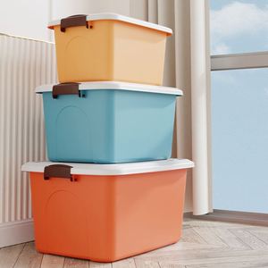 Large Thick Yellow-Orange-Blue <b>Storage</b> <b>Box</b> with Lid, Dustproof, Home Dormitory Use for Books Toys and Clothes - Product Image 4
