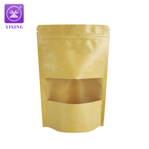 Custom Printed Hot Stamping Logo Brown Ziplock Craft Paper Standing up Pouches Kraft Food Packaging Zipper Bags With Window
