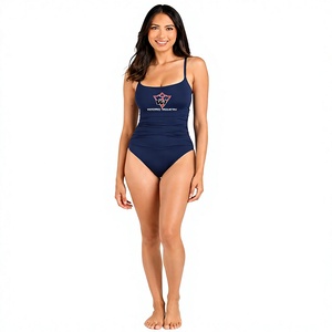 Custom Women One Piece Swimsuit Navy Blue Ruched Side Thin Strap Swimwear With Logo Option For <b>Pool</b> Beach Resort And Summer Use - Product Image 2