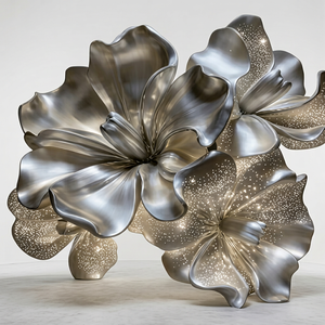 Sculpture florale personnalisée en fibre de verre, art décoratif en PRV illuminé, artisanat métallique fait main pour l'affichage dans les halls d'hôtel et les événements - Product Image 1