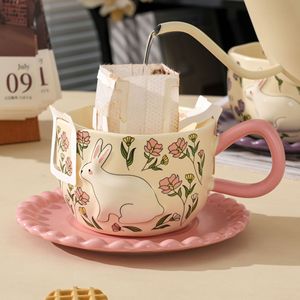 <span class=keywords><strong>Taza</strong></span> de Cerámica con Diseño de Conejo y Flores, con Platillo, Patrón 3D de Conejito y Flores, Juego de Tazas <span class=keywords><strong>para</strong></span> Café y Té, <span class=keywords><strong>para</strong></span> Primavera y el Hogar - Product Image 6