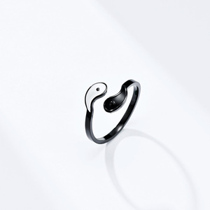 Unique and unisex yin-yang symbol <b>titanium</b> steel <b>ring</b>/band, a new national trend yin-yang double-tone men's and women's jewelry. - Product Image 2