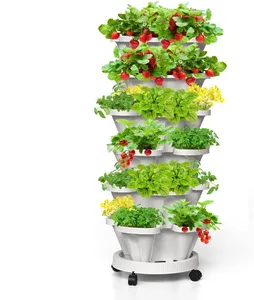 ขายร้อน Hydroponic Tower 5 ชั้นวางซ้อนกันได้สตรอเบอร์รี่/สมุนไพร/ดอกไม้และผักชาวไร่-สวนแนวตั้งในร่ม/กลางแจ้ง