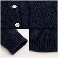 Cardigan en maille boutonné pour femme, col rond, manches longues, coupe classique, uni, doux, décontracté, style coréen, bleu marine, automne, confortable, pull, manteau, haut