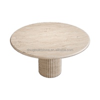 Dougbuild Mobilier d'extérieur moderne design personnalisé en pierre travertin blanc Table à manger ronde cannelée Mobilier d'extérieur en marbre naturel