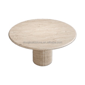 <span class=keywords><strong>Tavolo</strong></span> da pranzo scanalato con Design personalizzato rotondo scolpito in marmo travertino bianco e Beige della fabbrica di Dougbuild - Product Image 2