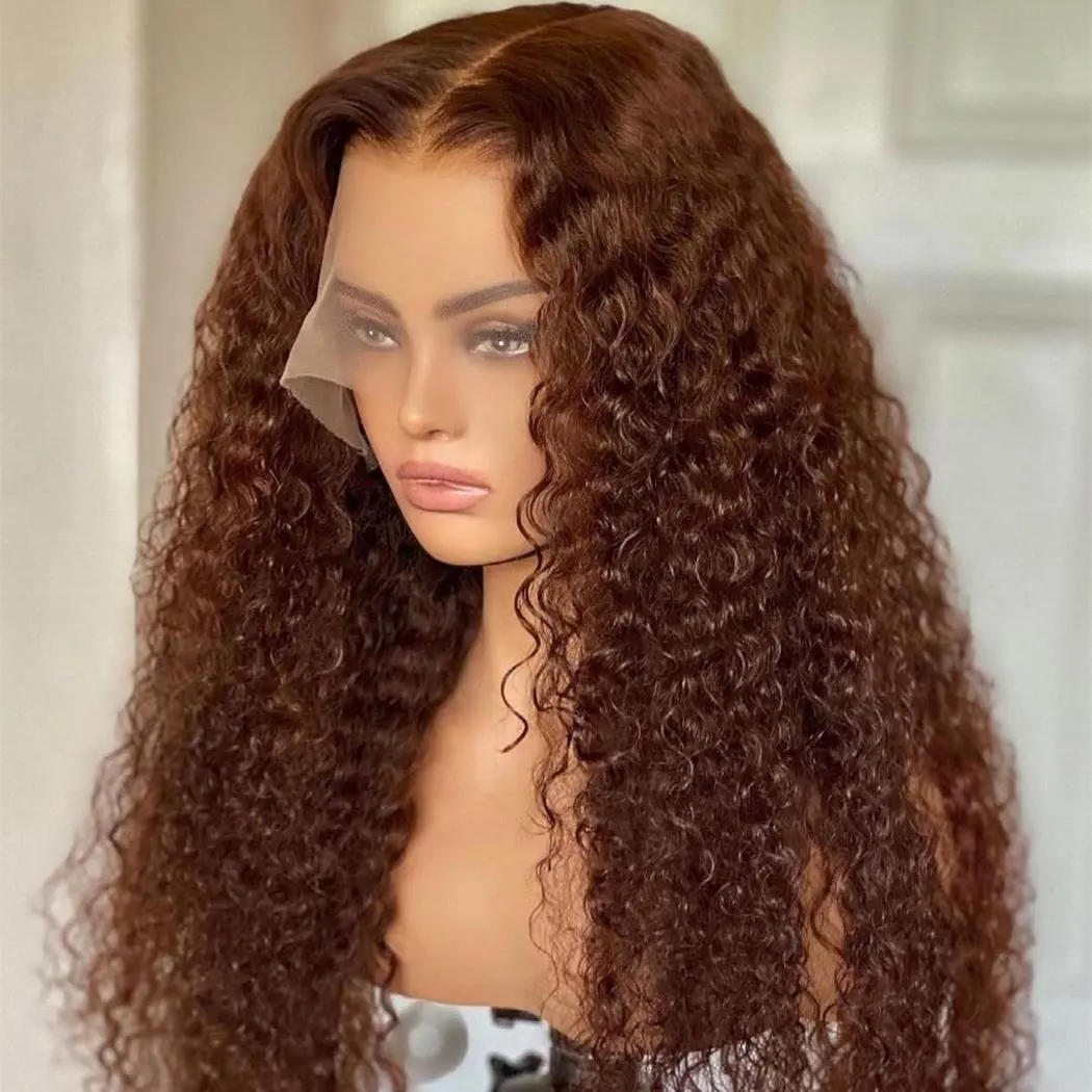 Rohes Haar Afro Lace Brown Perücken Echthaar Lace Front Blend Deep Curly Frontal Perücke Brown Perücken Raw Cambodian Curly Virgin Hair