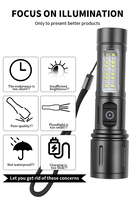 Lampe Torche Tactique Puissante 800 m 500 Lumens 5 Modes, Longue Portée et Zoomable, Batterie Rechargeable 18650, LED COB