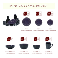 Service de table en grès brossé à la main Sonoma Purple 56 pièces, motif tourbillon peint à la main, vaisselle de luxe pour cuisine, compatible lave-vaisselle, résistant à la chaleur