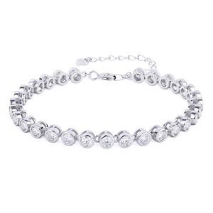 Fashion Minimalist D Color Round Cut White Gold Plated 925 Silver Moissanite Tennis Bracelet Statement Jewelry Women <b>Men</b> - Product Image 1