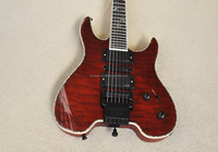 Guitare électrique Flyoung Red Headless sur mesure avec placage en érable flammé, micros HSH et binding coloré