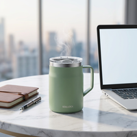 Gobelet isotherme en acier inoxydable 304 avec poignée, anti-fuite, réutilisable, pour le bureau, la maison et l'extérieur