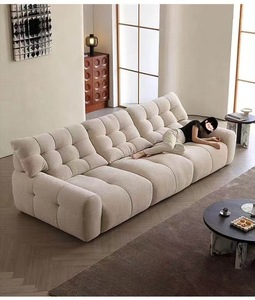 Modern Boucle Fabric Sectional <b>Sofa</b> With Tufted Back And Padded Arms For Living Room - Product Image 2