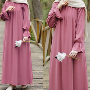 Robe Abaya musulmane pour femme du Moyen-Orient, couleur pure, manches, poche, couleur unie, Dubaï - Product Image 4