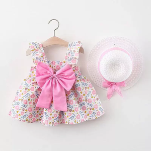 Robe d'été pour <span class=keywords><strong>bébé</strong></span> <span class=keywords><strong>fille</strong></span>, robe de princesse, robe à fleurs avec chapeau - Product Image 2