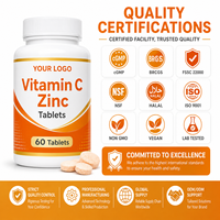 Comprimés de Vitamine C + Zinc OEM, Supplément Antioxydant pour le Système Immunitaire et Nerveux, Vitamines et Minéraux, 120 Comprimés Marque Privée