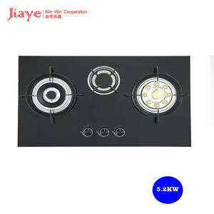 Kitchen Appliance Easy Cleaning 3 Burner Gas Stove Black Tempered Glass Cooktop