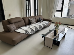 थोक वास्तविक चमड़े का आकार आधुनिक सोफे भूरे रंग का लाउंज सोफा चमड़े के फर्नीचर कोने सोफे - Product Image 3