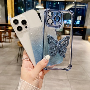 Full Camera Coverage Glitter Stylish Transparent Butterfly Phone Case for <b>Iphone</b> 16 15 14 With <b>Holder</b> Stand - Product Image 3