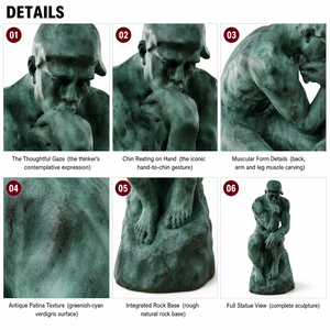 Sculpture Le Penseur en <span class=keywords><strong>Bronze</strong></span> Patiné Vert, Réplique <span class=keywords><strong>de</strong></span> <span class=keywords><strong>Rodin</strong></span>, Statue <span class=keywords><strong>de</strong></span> l'Homme Réfléchissant, Personnalisée pour Galerie Intérieure, Œuvre d'Art - Product Image 3