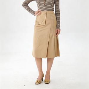 Mode dames kaki asymmetrische midi rok casual hoge taille A-lijn geplooide rok voor de zomer - Product Image 2