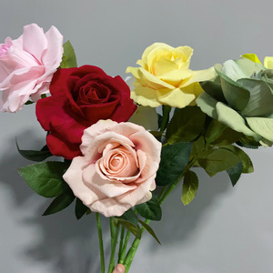KL-AF18 Wholesale High Quality Artificial Single Stem <b>Real</b> Touch Velvet Red Roses Bulk for Wedding Home Party Event Decoration - Product Image 1