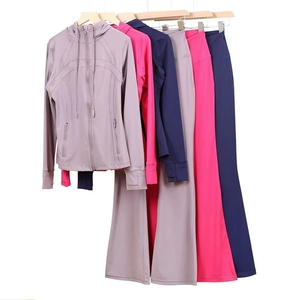 Ensemble de leggings de sport et de yoga décontractés pour femmes, avec veste de designer à fermeture éclair, idéal pour le fitness, la course et le yoga, en tissu élastique. - Product Image 2
