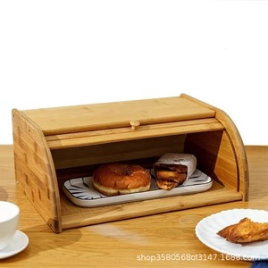 Bamboo Bread Storage Box Rectangle With Lid <b>Kitchen</b> Dustproof Large Capacity For Cakes And Pastries - Product Image 1