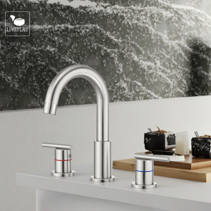 Oferta Destacada: Grifo de Baño Moderno de Acero Inoxidable con Doble Manija, Montaje en Cubierta, 3 Orificios, Válvula de Desagüe Pop-Up, Mezclador de Lavabo de 8'' de Extensión Amplia - Product Image 3